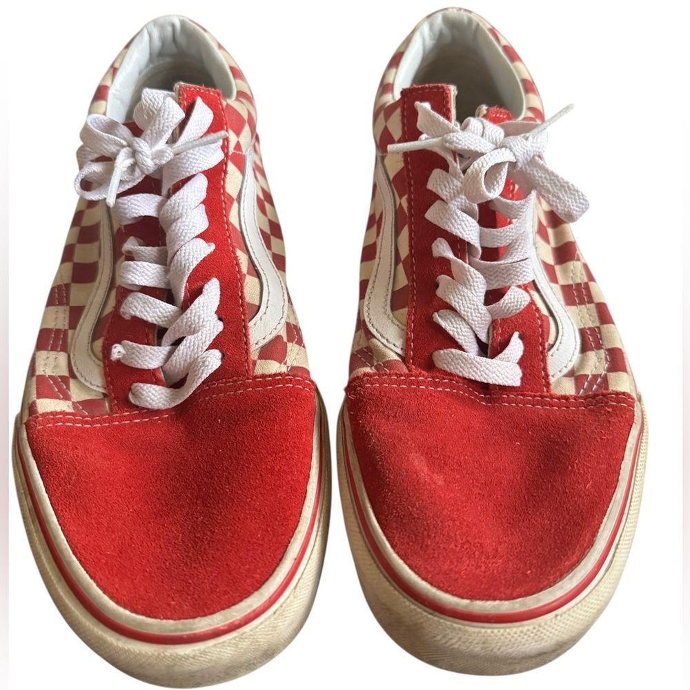 Vans Old Skool Red Suede Checker Shoes Size 10.5